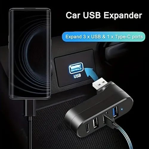 Vista 3 de Hub USB 3.0 de 4 puertos [90°/180° grados giratorio], divisor USB con puerto USB C de 5 W, extensor USB para laptop, automóvil y más
