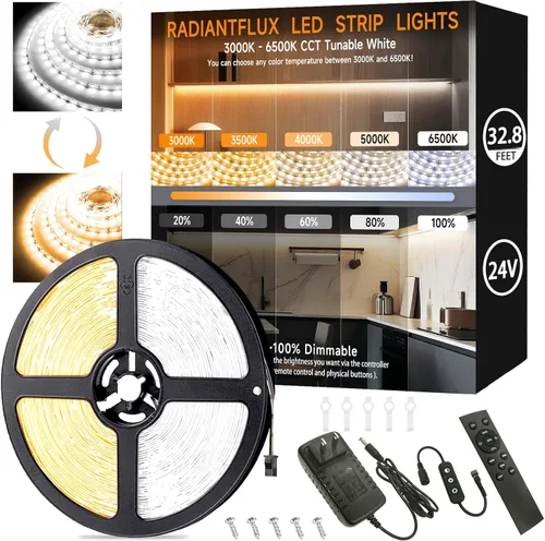 Vista 23 de Kit de iluminación debajo del gabinete Tiras pequeñas de luz LED de 10 pies blancas, tira de luces LED flexible regulable, 180 LED, súper brillantes