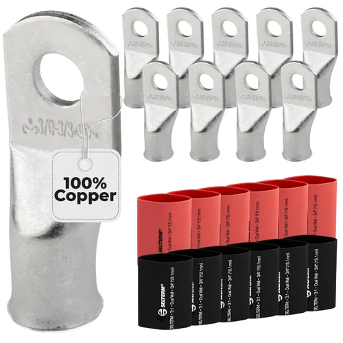 Vista 382 de SELTERM 5 piezas terminales de cable de cobre estañado 1/0 AWG perno de 1/2", extremos de cable de batería, terminales de anillo, conectores