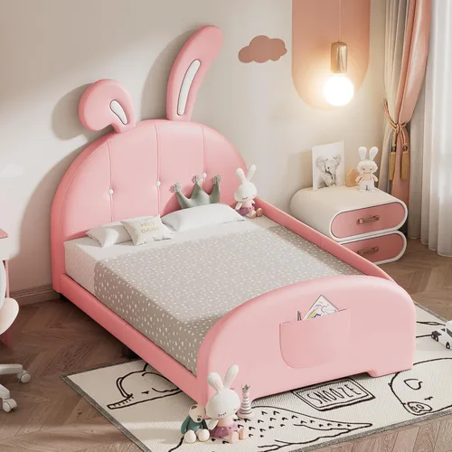 Vista 13 de KLMM Sofá cama tapizado de tamaño individual con cabecero clásico en forma de rayas, para niños y niñas pequeños (cabecera beige a rayas, individual)