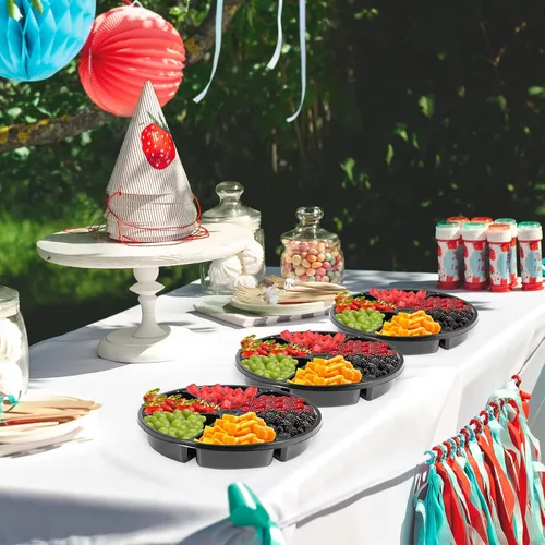 Vista 7 de Baderke Paquete de 10 bandejas redondas de plástico de 10 pulgadas, 6 bandejas seccionales de plástico para aperitivos con tapa, platos redondos