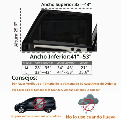 Vista 2 de Paquete de 2 cubiertas de malla para ventana de automóvil de 34" a 43", protector solar de pantalla de ventana lateral para automóvil para camping