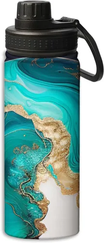 Vista 26 de Conjunto de botella de agua de acero inoxidable de 18 onzas con patrón de símbolos científicos, botella de agua deportiva aislada al vacío, doble