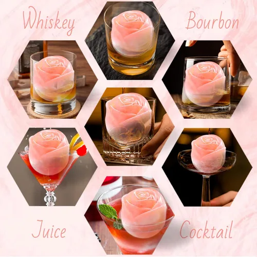 Vista 6 de Molde para cubitos de hielo de 2 pulgadas, molde para hacer bolas de hielo de regalo de rosa, bandeja de cubitos de hielo de silicona, molde