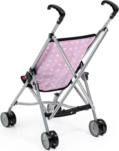 Vista 3 de Bayer Cochecito de muñeca Buggy Umbrella – Rosa intenso y lunares blancos, cochecito de juguete plegable para muñecas de 18 pulgadas, a partir de 3