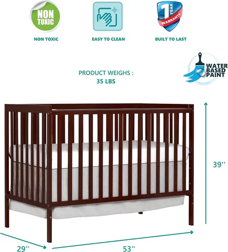 Vista 4 de Dream On Me Synergy, cuna convertible 5 en 1 en color café, con certificado Greenguard Gold