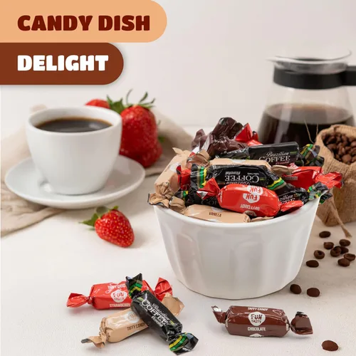 Vista 4 de Mezcla de Caramelos Taffy - Bolsa de 2 Libras (150 Unidades) - Vainilla, Chocolate, Caramelos de Fresa y Masticables de Café Envueltos