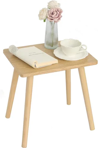 Vista 12 de AWASEN Mesa auxiliar, pequeña mesa auxiliar negra para sala de estar, dormitorio, oficina, espacios pequeños, mesa auxiliar moderna con madera Negro