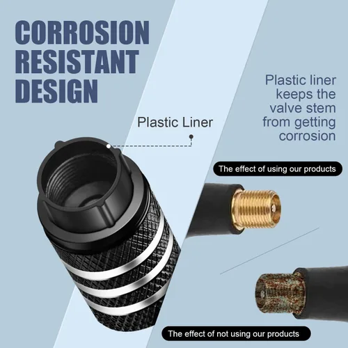 Vista 2 de Tapones para vástago de válvula de neumático, paquete de 5, tapa de aire de neumático N2, metal nitrógeno con forro de plástico, resistente a