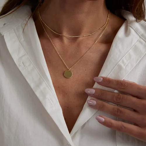 Vista 3 de LEXODY Delicado collar de gargantilla de oro simple para mujer, chapado en oro de 18 quilates, minimalista en capas, cadena de moneda circular única