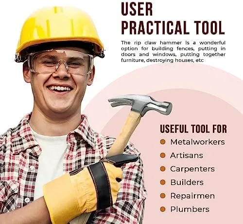 Vista 7 de Martillo de garra de madera personalizado, martillo de encuadre de cara fresada, cabeza de acero al carbono resistente con mango de madera de roble