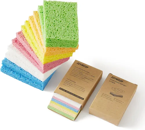 Vista 18 de JOYMOOP Esponja de cocina de dibujos animados, esponjas de celulosa para limpieza, esponjas antiarañazos para lavar platos, esponja reutilizable