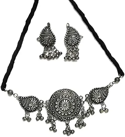 Indian Hawker Juego de gargantilla de diseño de pavo real tradicional y antiguo, para mujeres y niñas, estilo de fusión