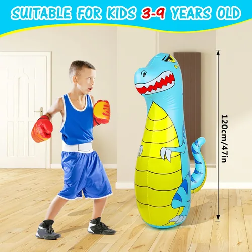 Vista 2 de Punching Bag for Kids 47" Inflatable Dinosaur Bop Bag with Thicker Material Instant Bounce Back with Boxing Gloves Karate Kickboxing Taekwondo Kids