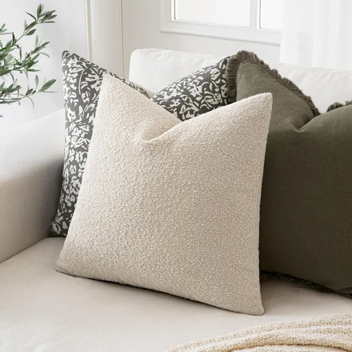 Vista 3 de MIULEE Juego de 2 fundas de almohada decorativas de 16 x 16 pulgadas para sofá o cama, fundas de almohada neutras con textura de boucle, color beige