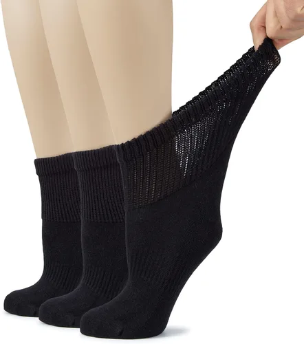 Vista 12 de Hugh Ugoli Calcetines tobilleros de algodón para mujer para diabéticos, anchos, sueltos, elásticos, puntera sin costuras, semiacolchado superior sin
