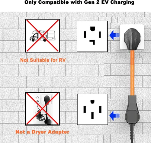 Vista 4 de NEMA 14-30P a 14-50R Cable adaptador de cargador EV de 4 clavijas de 30 amperios a adaptador de conversión EV de 50 amperios solo compatible