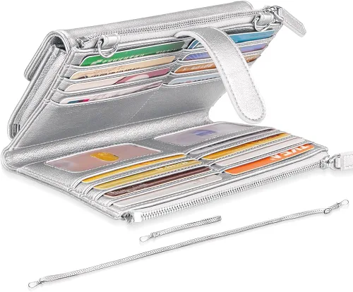 Vista 7 de nuoku Pulsera de viaje con doble cremallera cartera RFID para mujer con 2 correas