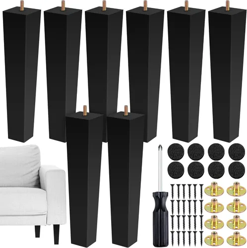 Vista 17 de TURSTIN Juego de 8 patas cuadradas de madera maciza de 3 pulgadas para sofá, patas de repuesto para sofá, patas de muebles de mediados de siglo