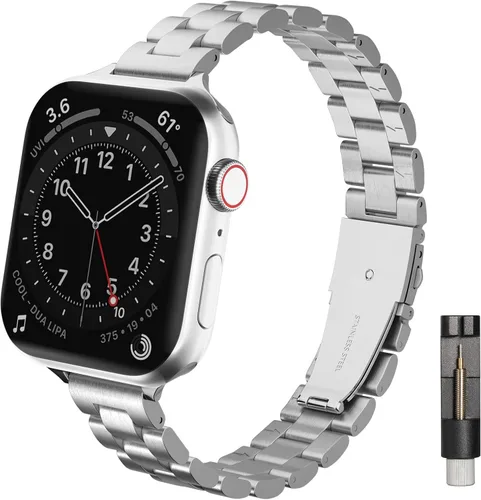 Correas de metal delgadas y sólidas compatibles con Apple Watch Band Series 9 8 7 6 5 4 3 2 1 SE Ultra, 1.496 pulgadas, 1.575 pulgadas, 1.614