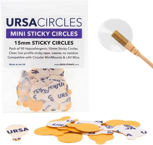URSA Mini Círculos Adhesivos – 90 círculos adhesivos hipoalergénicos de doble cara para micrófonos de solapa Lavalier – Cinta de micrófono Lavalier