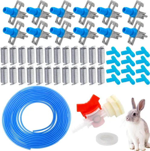 El kit de riego automático para conejo incluye 12 comederos para bebederos de pezón, manguera de identificación inodoro de 32 pies de 5/16 pulgadas,