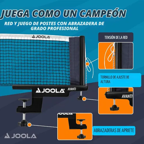 Vista 3 de JOOLA Premium Avanti Table Tennis Net and Post Set - Portable and Easy Setup Ping Pong Screw On Clamp Net Negro