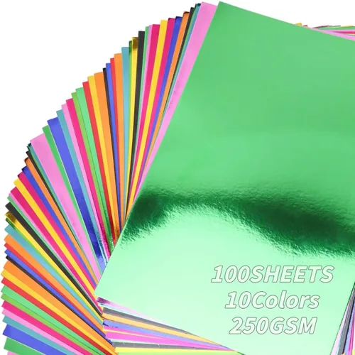 100 hojas de cartulina mixta metálica a granel, tablero de papel de aluminio mixto de 8.5" x 11", superficie con acabado espejo, papel mixto surtido