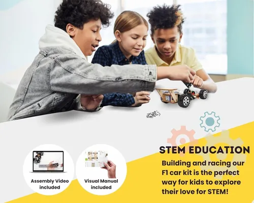 Vista 4 de Kit de coche de control remoto inalámbrico F1, kit de proyecto científico para niños, estudiantes, educación, kits de coche modelo de proyecto STEM