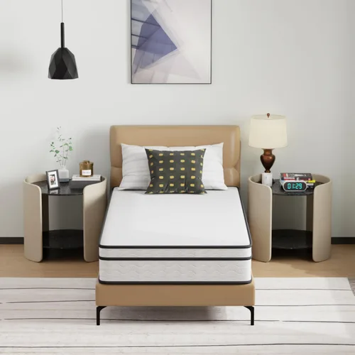 Vista 18 de PayLessHere Colchón individual de 6 pulgadas Colchón híbrido de firmeza media Blanco con espuma de alta densidad y funda transpirable Diseño