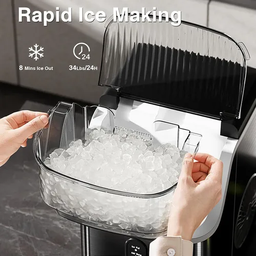 Vista 3 de Antarctic Star Nugget Ice Maker - Máquina de hielo masticable con limpieza automática, fabricación rápida de hielo de 34 libras/24 horas, operación