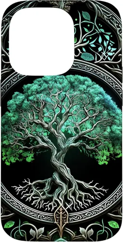Vista 17 de Tree of Life Yoga Spiritual Celtic Viking Green Black Case for iPhone 17