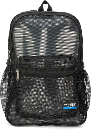 Vista 3 de K-Cliffs Mochila de malla resistente de calidad clásica para estudiantes, bolsa de red duradera transparente simple para escuela básica, Negro