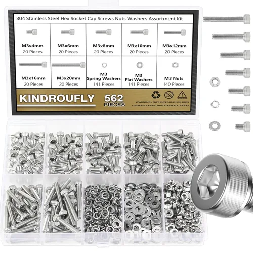 Vista 14 de Juego surtido de 382 piezas de tornillos de cabeza de botón M4 x 5/6/8/10/12/16/20mm, tuercas y arandelas, acero inoxidable 304, rosca totalmente