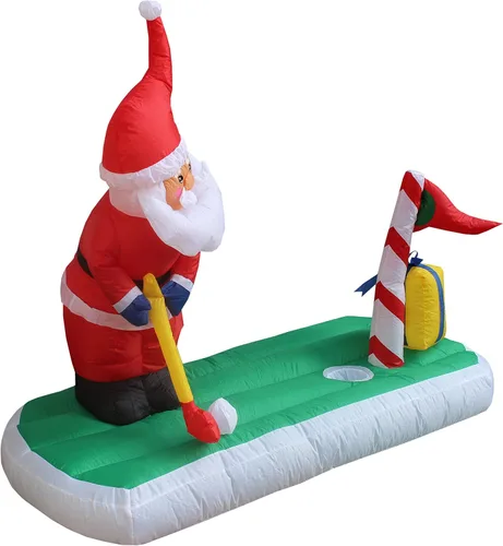 Vista 4 de Inflable de Papá Noel de 5 pies para jugar al golf y Navidad, decoración de patio para exteriores e interiores con luces LED integradas