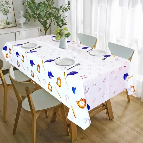 Vista 5 de Paquete de 4 manteles con temática de béisbol, manteles desechables de plástico para decoración de fiesta, 51 x 86 pulgadas, mantel rectangular