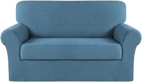 Vista 65 de Turquoize - Fundas de sillas de 2 piezas, fundas de sofá, funda de sillón con reposabrazos, protector lavable para sillas, tela jacquard gruesa Cian