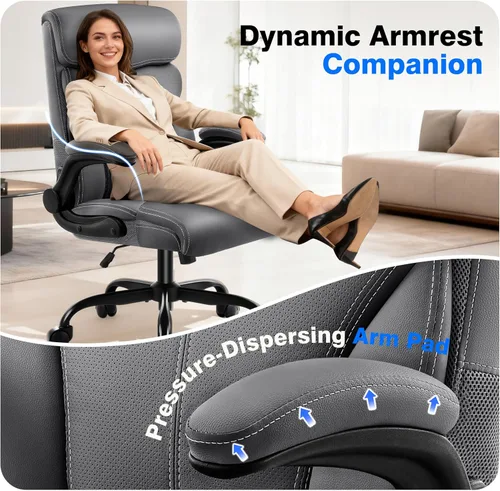 Vista 6 de Silla de oficina Silla ejecutiva de escritorio cómoda transpirable con respaldo alto y soporte lumbar, silla ergonómica de cuero giratoria