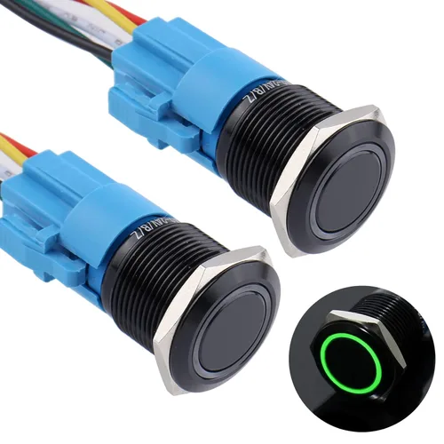 Vista 15 de 2 piezas de interruptor de botón de presión momentáneo de 16 mm 12V-24V LED de anillo 1NO 1NC impermeable (ON)-Apagado Cáscara de botón de metal