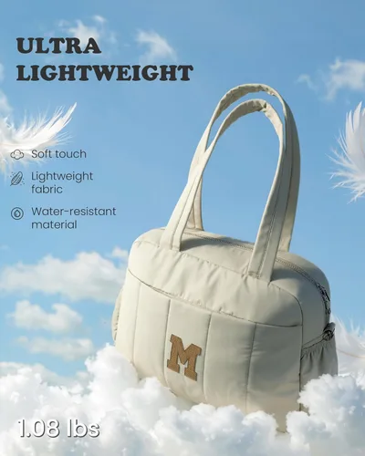Vista 3 de Bolsa de lona Vogewood, bolsas personalizadas de fin de semana para mujer, bolsas de viaje con estuche de maquillaje, regalos de cumpleaños, Beige