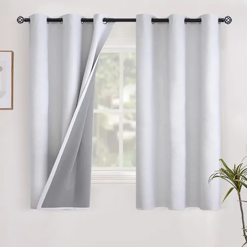 Vista 101 de YoungsTex - Cortinas opacas de lino para dormitorio, oscurecimiento de la habitación, cortinas con textura de lino, paneles con aislamiento térmico