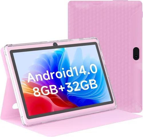 Vista 10 de HOTTABLET Tablet Android 14.0 de 7 pulgadas con funda protectora, 8 GB (4+4 GB expandir) RAM+ 32 GB ROM, pantalla IPS, cámara dual, Bluetooth 5.0