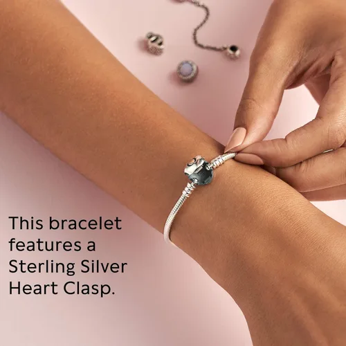 Vista 5 de Pandora Moments - Pulsera de cadena de serpiente con cierre de corazón, pulsera para mujer, compatible con momentos, con caja de regalo
