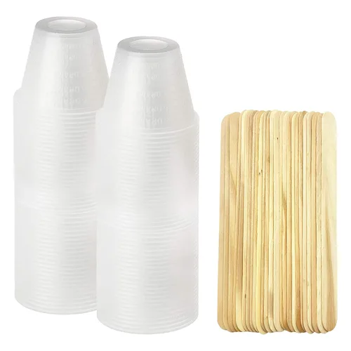 [Paquete de 100 – 1 onza] Mezcla de resina epoxi/vasos medicinales con 50 varillas de mezcla – Vasos de plástico graduados de 1 onza (1 manga) –