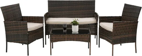 Vista 19 de PayLessHere Juego de muebles de exterior, 4 piezas, juego de muebles modulares de patio, juego de conversación resistente al agua con 3 sillas