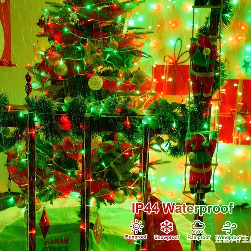 Vista 4 de QITONG Tira de luces rojas y verdes para exteriores, 165 pies, 500 luces LED de alambre transparente de Navidad para interiores, 8 modos de luz