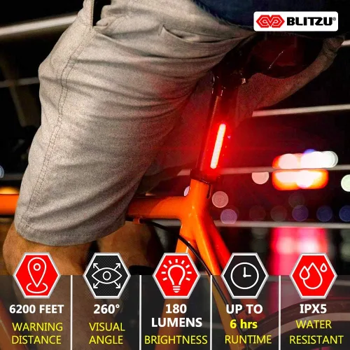 Vista 4 de Luz trasera ultrabrillante para bicicleta Blitzu Cyborg 168T UBS recargable Los accesorios LED rojos de alta intensidad se ajustan a cualquier
