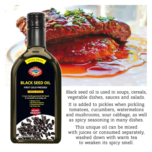 Vista 8 de Aceite de semilla negra prensado en frío botella de vidrio de 11.83 onzas de Ucrania – Aceite de cocina de semillas de comino negro para sopas