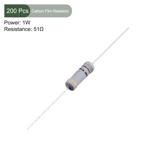 Vista 2 de YOKIVE 200 resistencias de película de carbono, 1 W, 51 ohmios, 5% de tolerancias, buenas para proyectos electrónicos de bricolaje