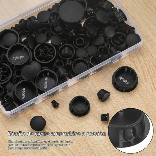 Vista 5 de Tapones de plástico para agujeros, 180 tapones de bloqueo de panel negro, tapas redondas para orificios de tornillo de taladro para gabinetes
